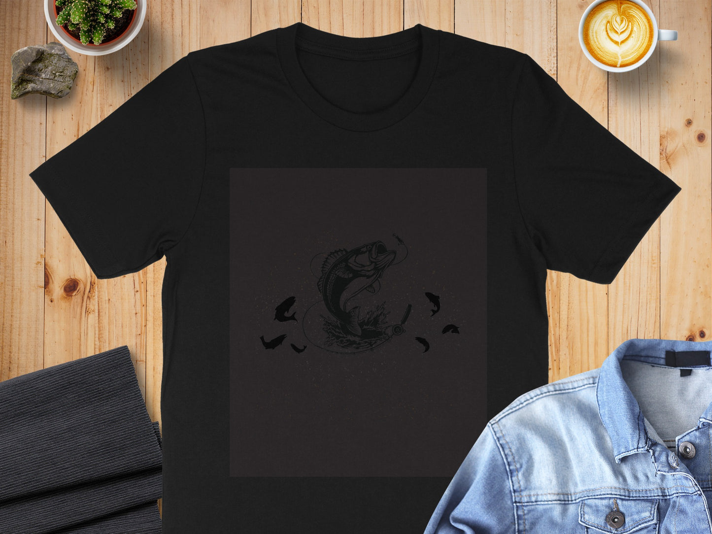 Artistic Fish Design on Black T-Shirt Product