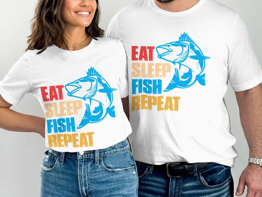 "Eat Sleep Fish Repeat" Bold Graphic T-Shirt Boofy