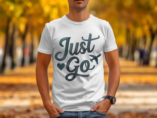 Watercolor Travel T-Shirt: "Just Go" Heart Plane Graphic Design