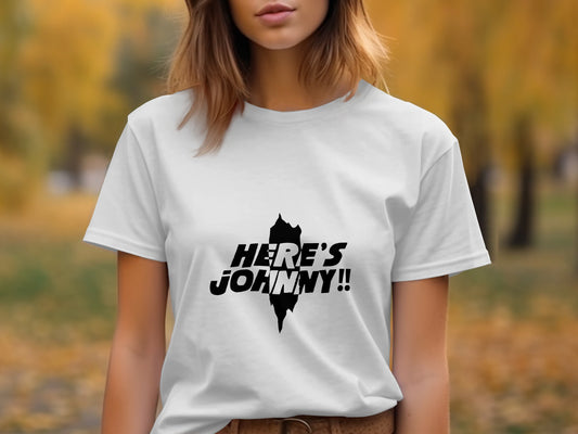 Classic Horror T-Shirt: "Here's Johnny" Iconic Movie Moment Graphic