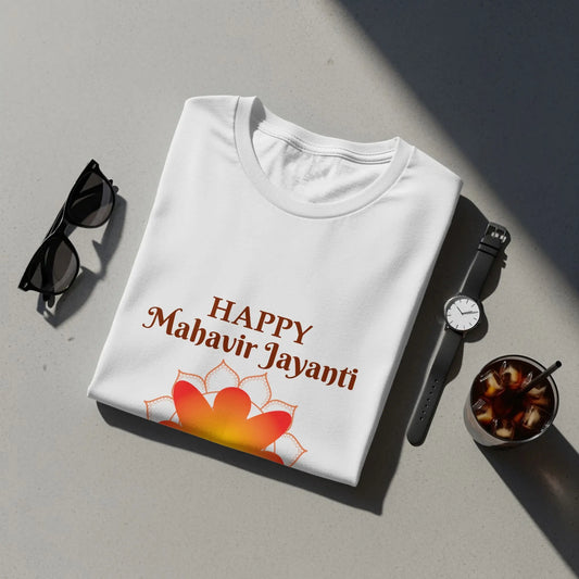Happy Mahavir Jayanti Silhouette Meditation Print T-Shirts Boofy
