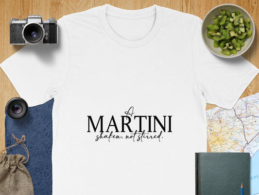James Bond T-Shirt: "Martini Shaken Not Stirred" Classic Movie Drink Tee