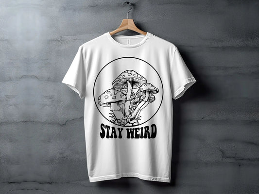Stay Weird with Mushrooms Line Art Graphic T-Shirts Boofy
