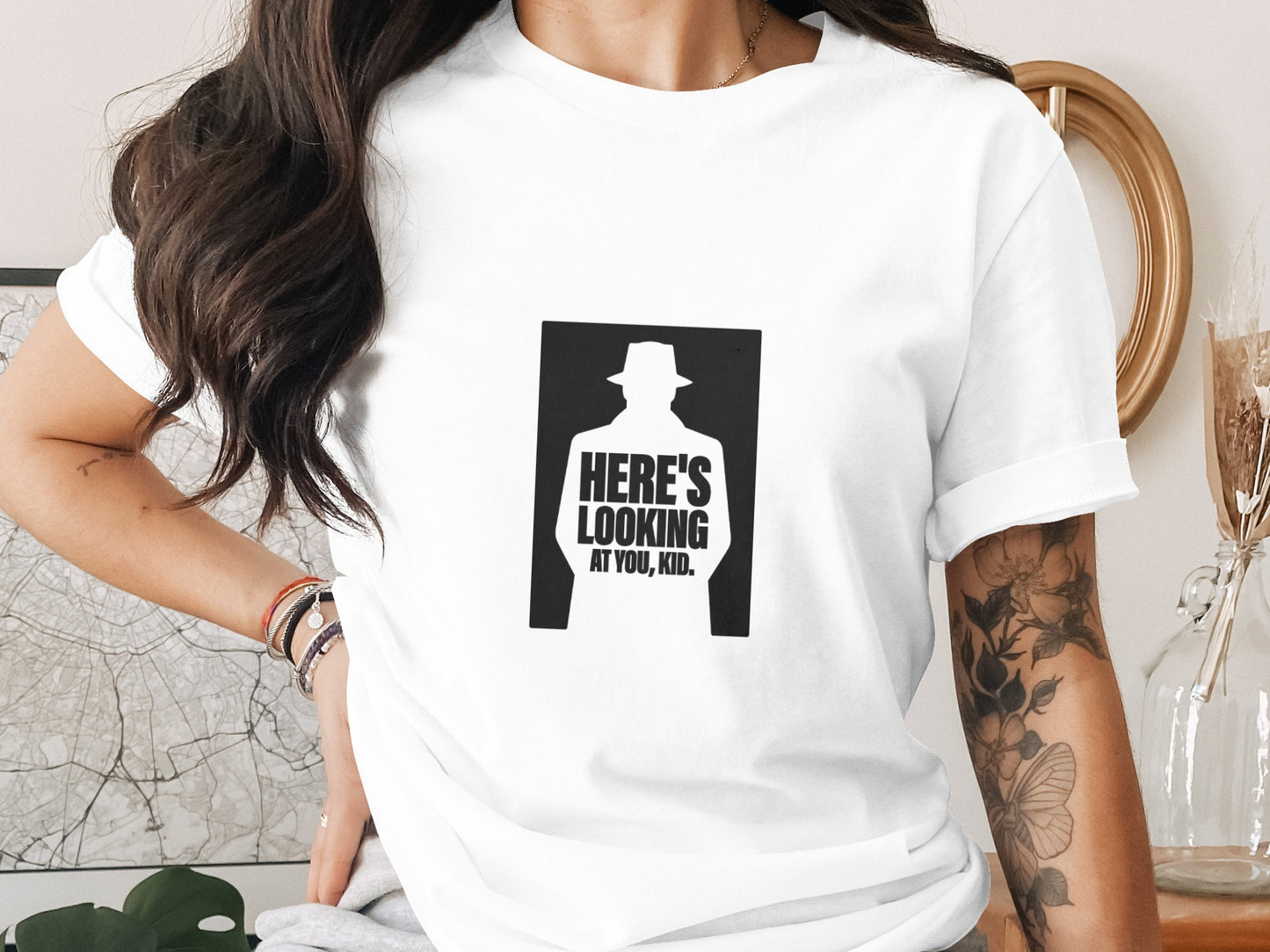 Classic Film T-Shirt: "Here's Looking at You Kid" Silhouette Graphic