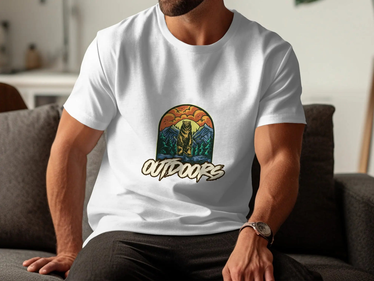 Bear Graphic with Mountains Outdoors Unisex T-Shirts My Store