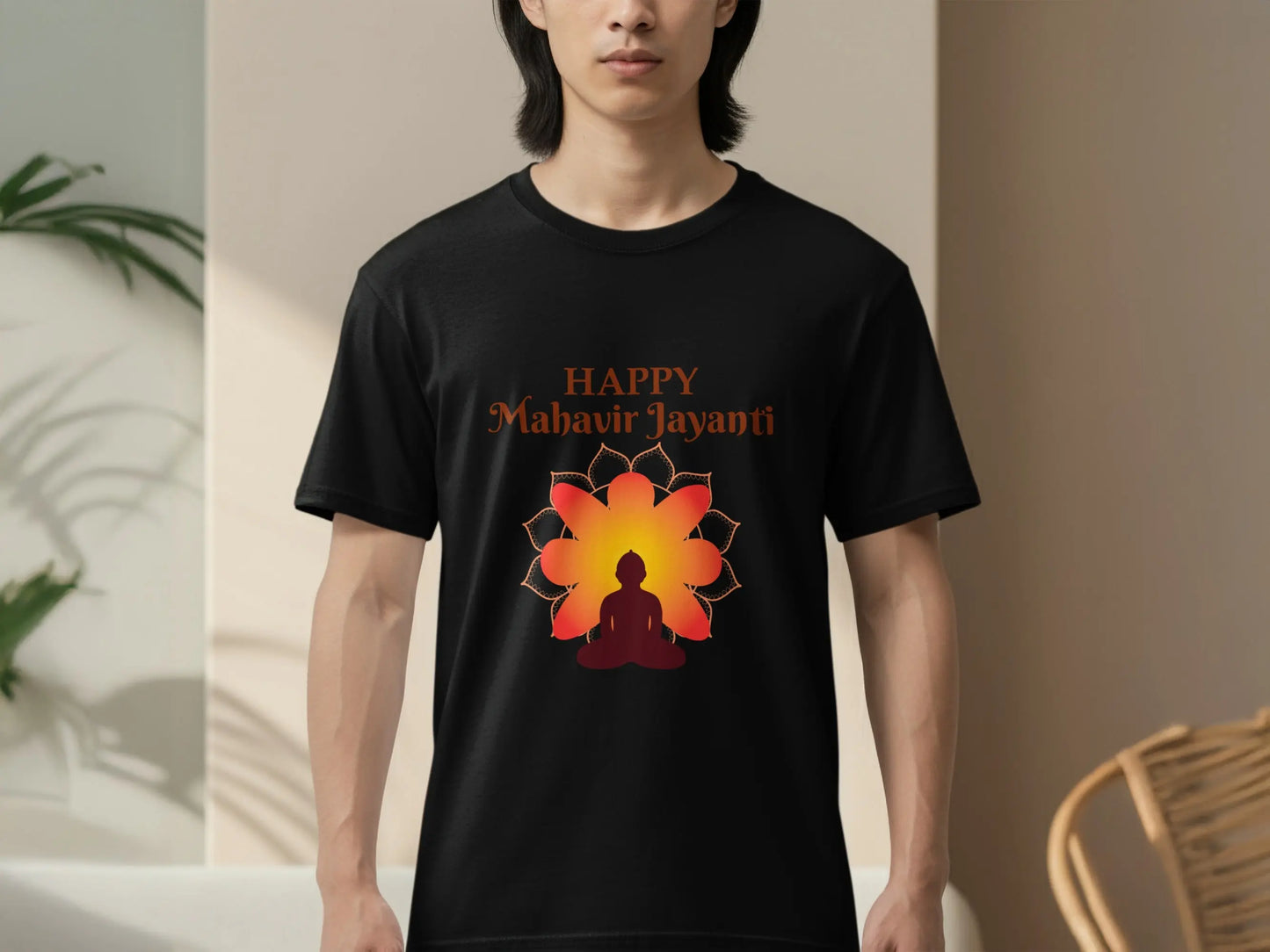Happy Mahavir Jayanti Silhouette Meditation Print T-Shirts Boofy