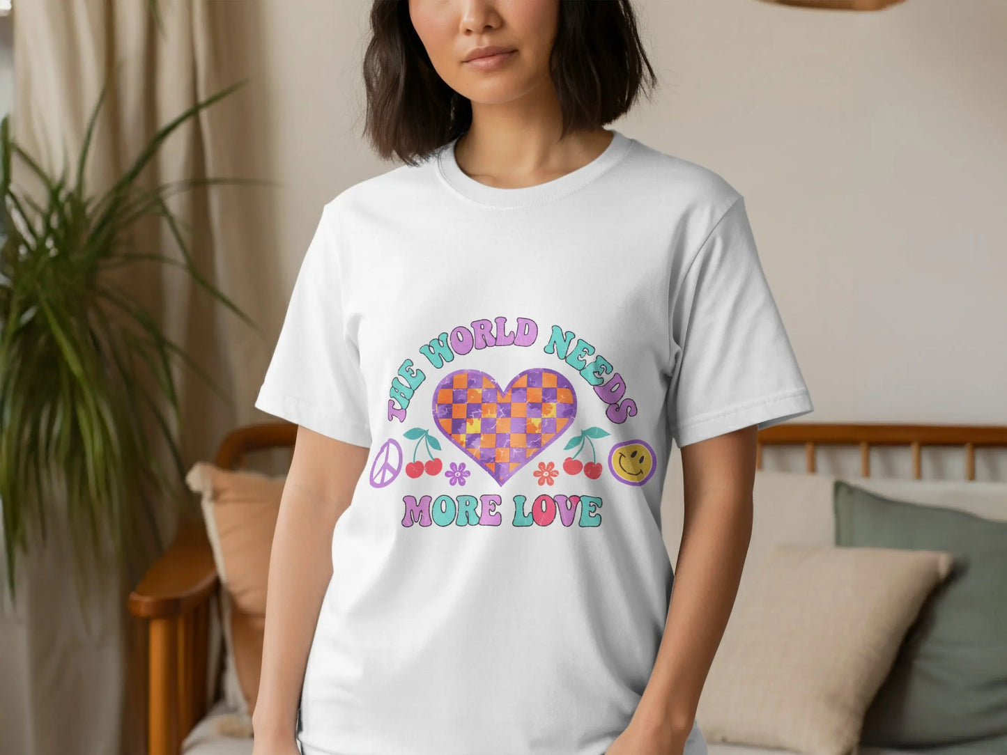 Retro Graphic T-Shirt: "The World Needs More Love" Positive Vibes