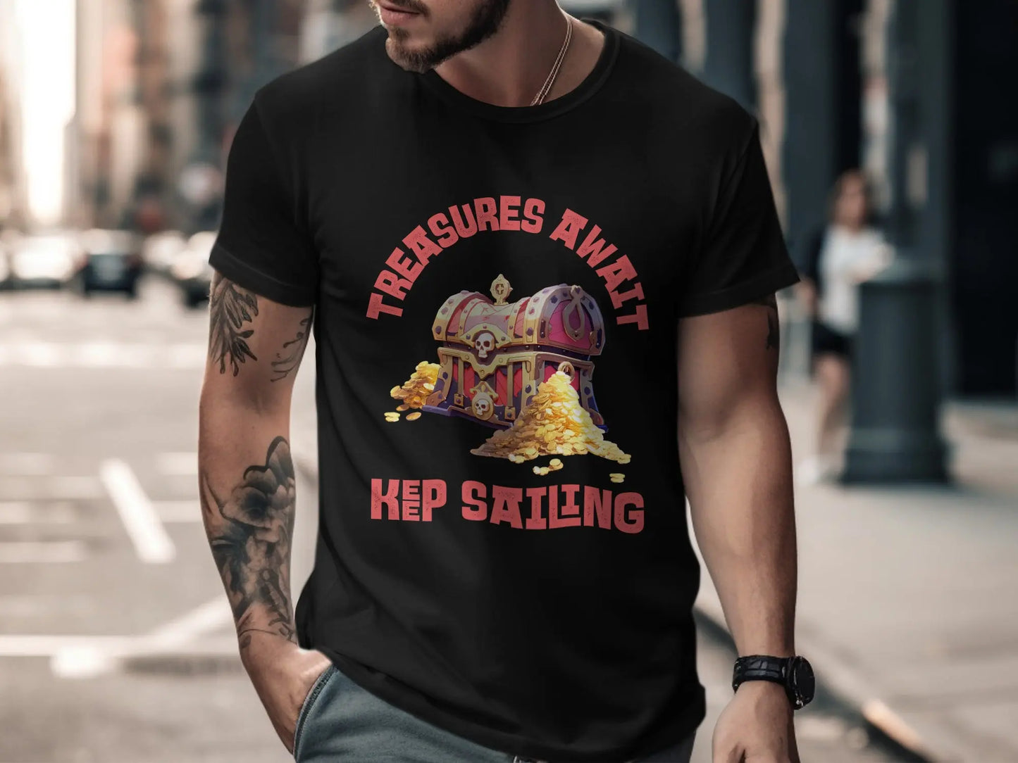 Treasures Await Keep Sailing Pirate Treasure Chest T-Shirt Boofy