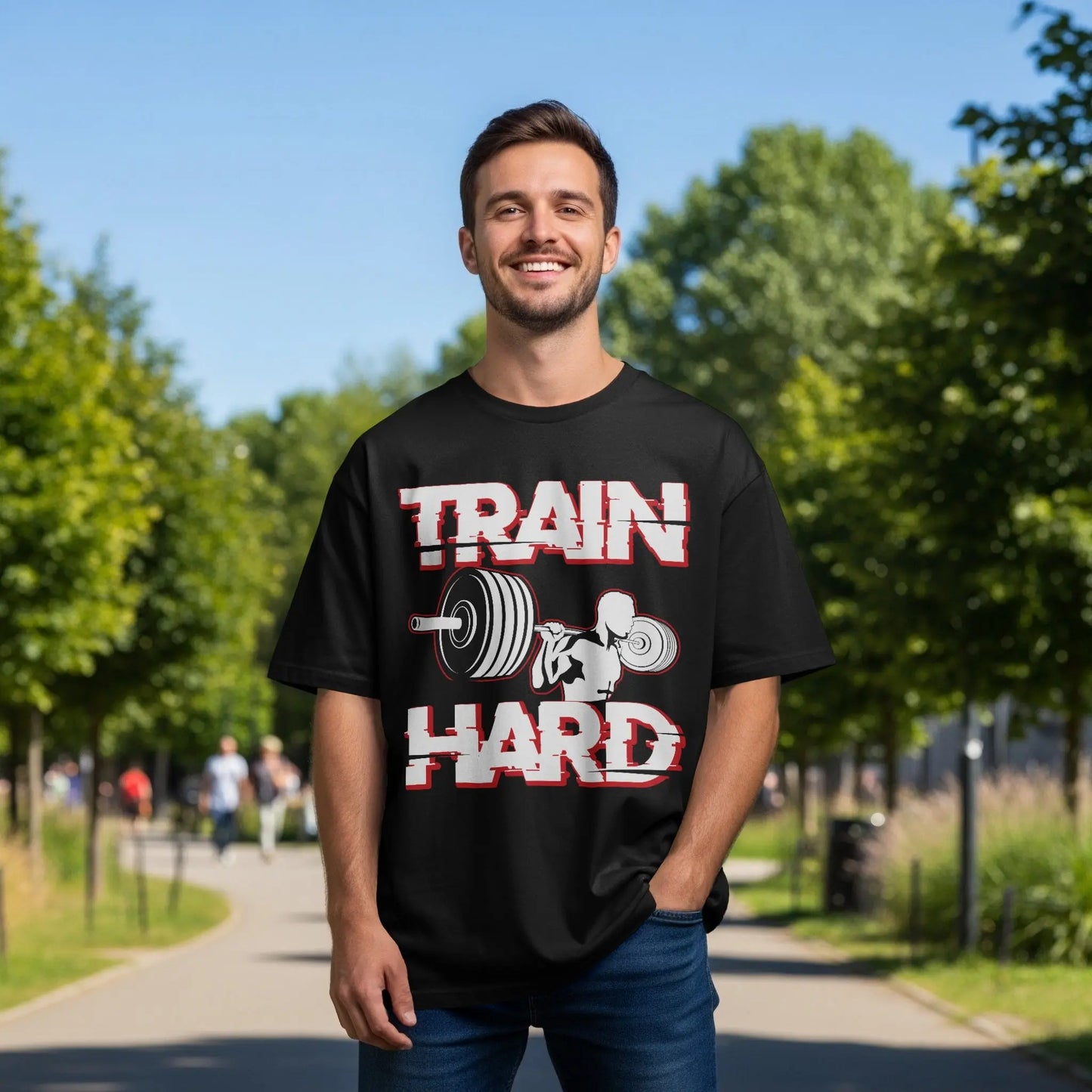 "Train Hard" Bodybuilder Fitness Gym Graphic T-Shirts Boofy
