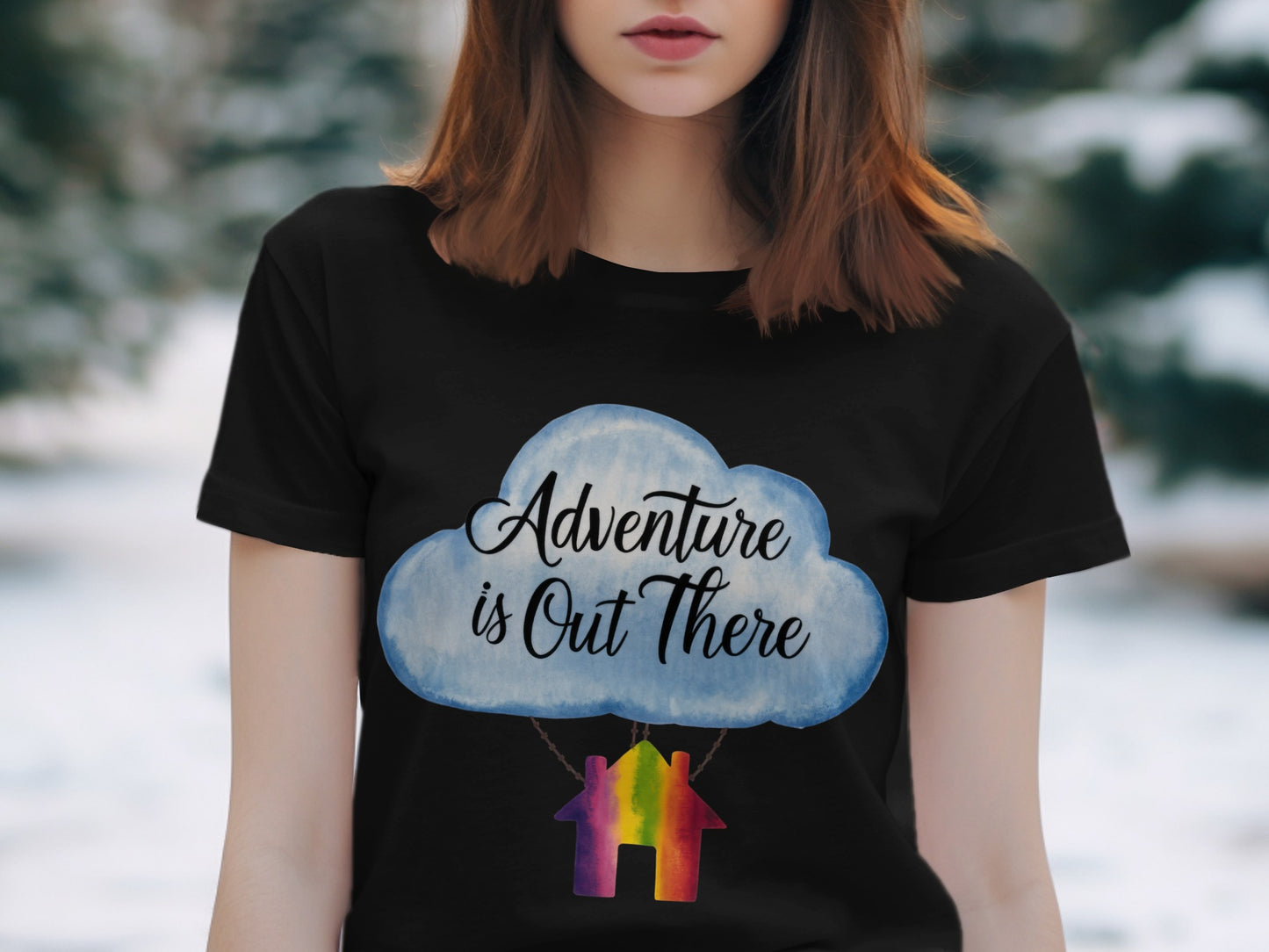 Whimsical Adventure T-Shirt: "Adventure Is Out There" House Balloon