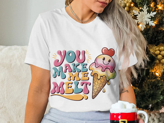 Cute Couple T-Shirt: "You Make Me Melt" Ice Cream Cone Fun Design