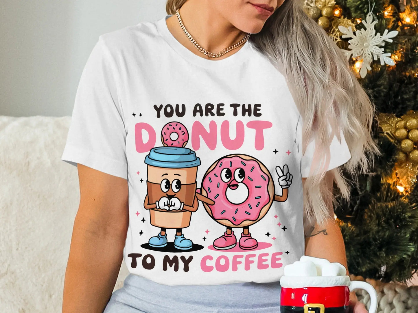 Cute Couple T-Shirt: "You Are the Donut To My Coffee" Food Pun Gift