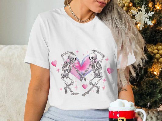 Gothic Valentine's T-Shirt: Skeleton Lovers in Heart Galaxy