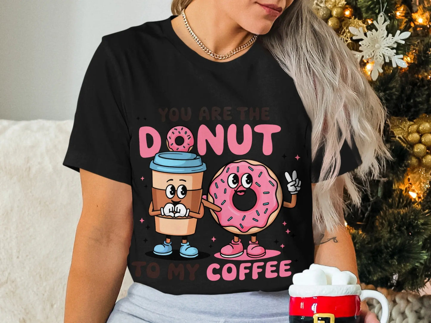 Cute Couple T-Shirt: "You Are the Donut To My Coffee" Food Pun Gift