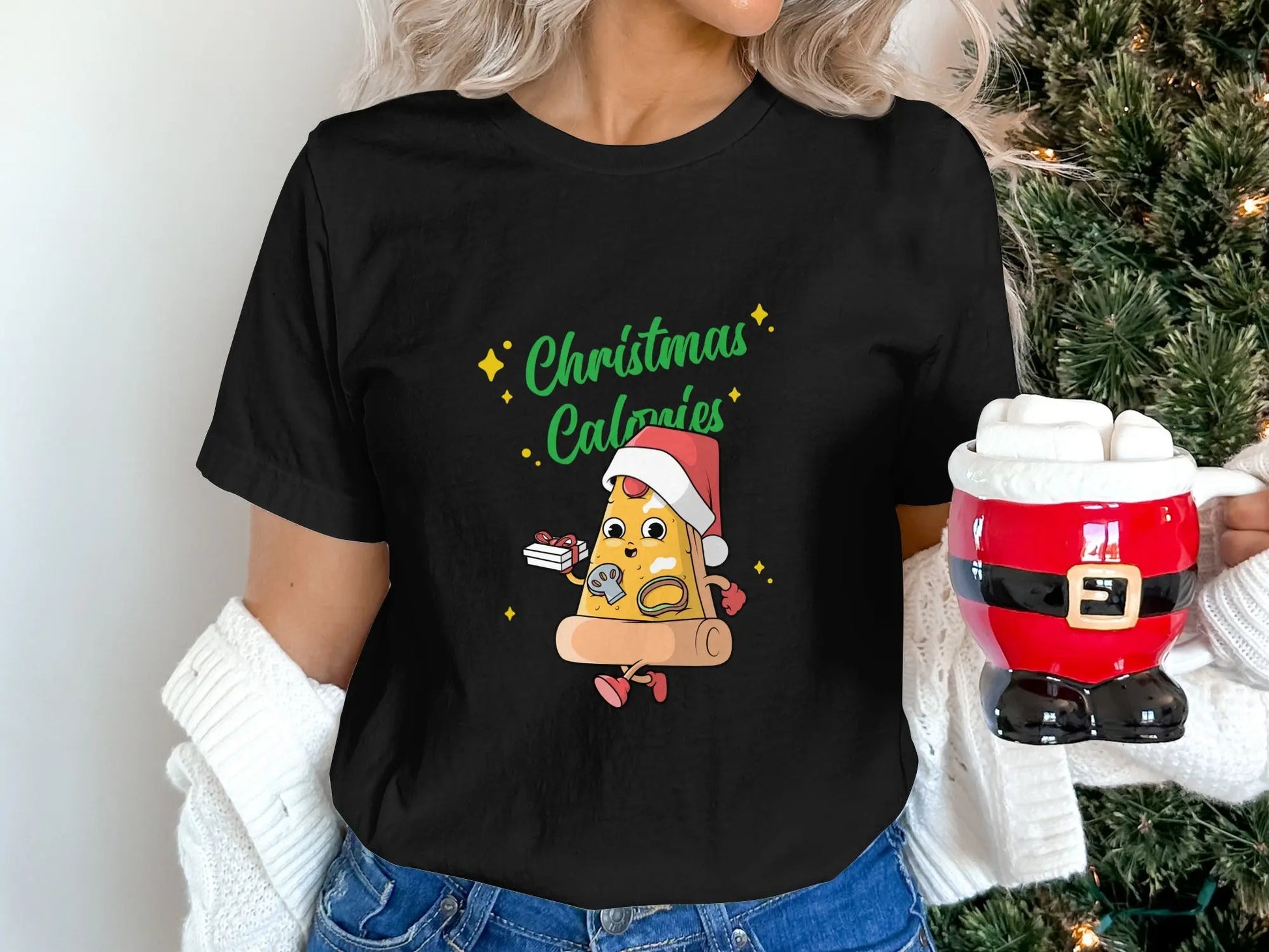 Christmas Calories Funny Holiday Pizza T-Shirts Boofy