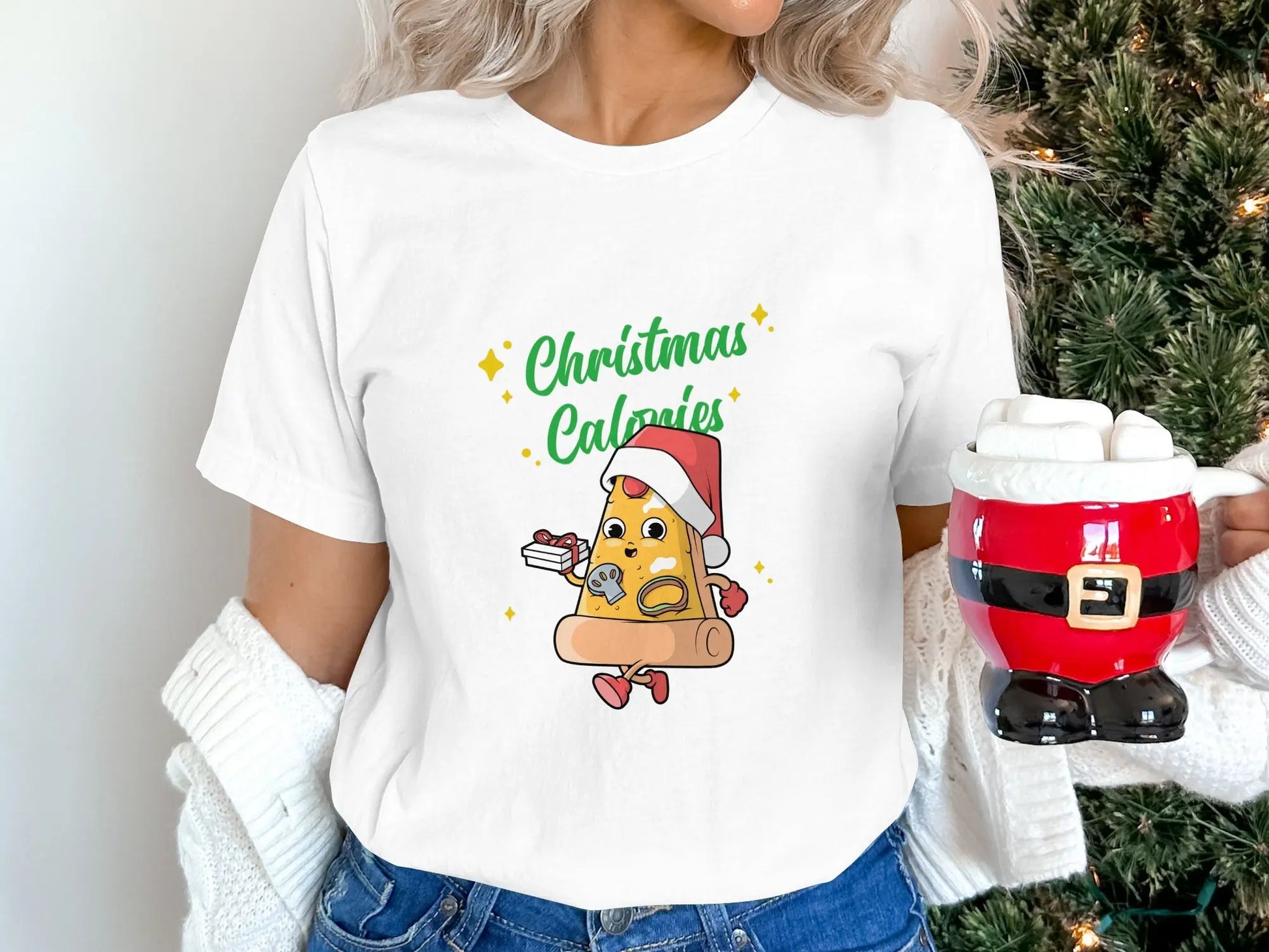 Christmas Calories Funny Holiday Pizza T-Shirts Boofy