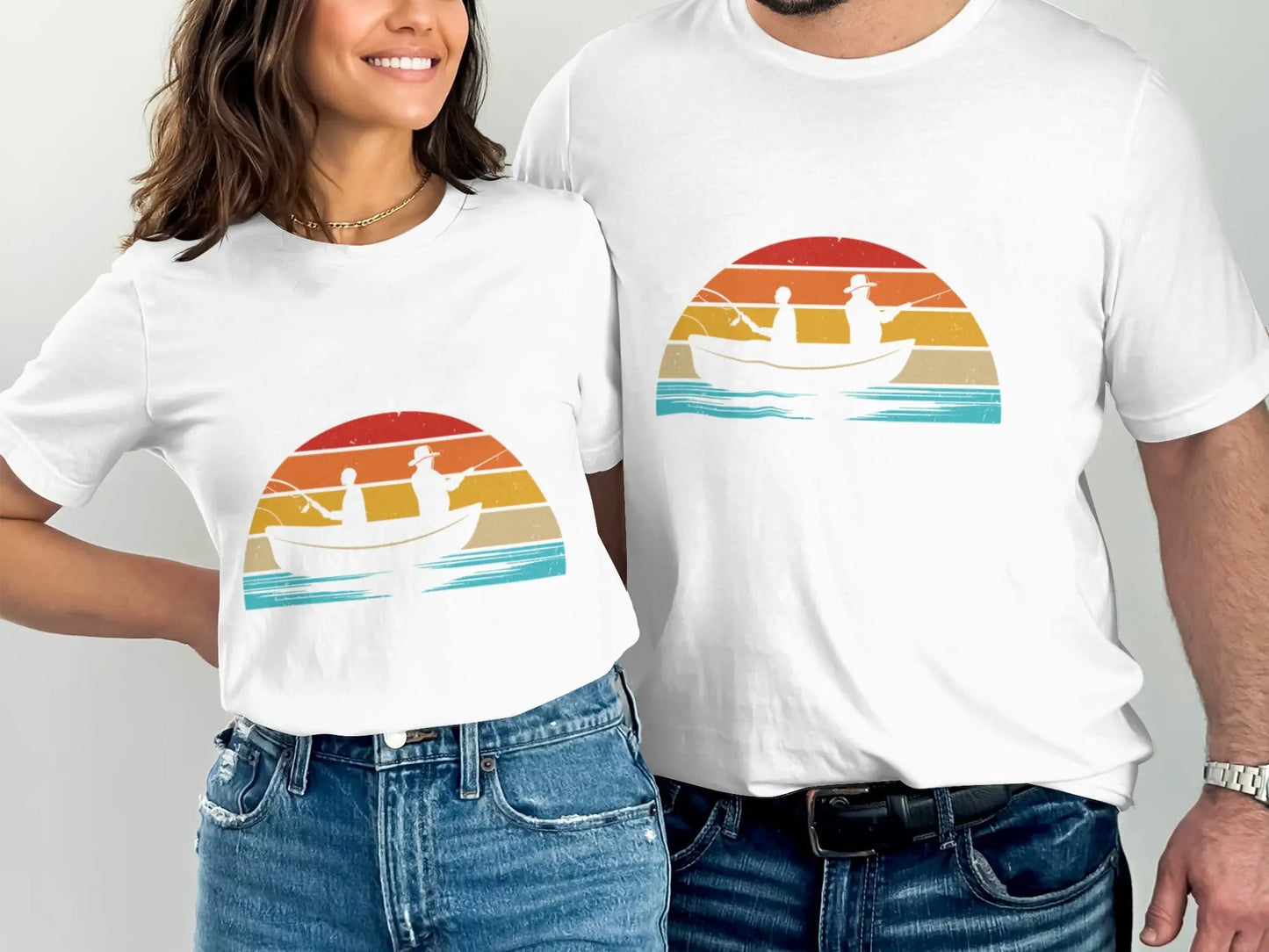 Retro Fishing Boat and Sunset Graphic T-Shirt Boofy