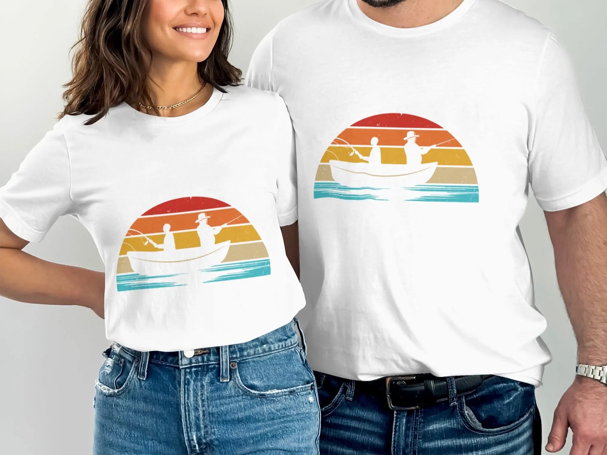 Retro Fishing Boat and Sunset Graphic T-Shirt Boofy