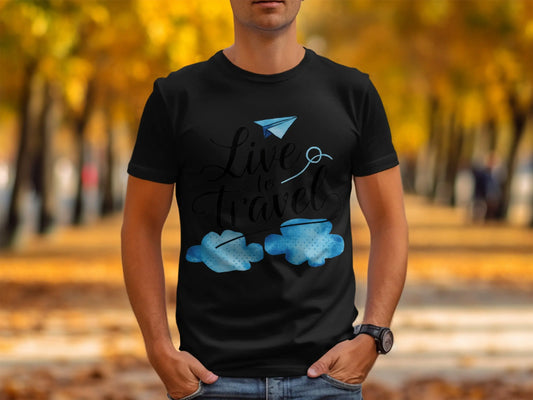 nspirational Travel T-Shirt: "Live to Travel" Paper Airplane Graphic