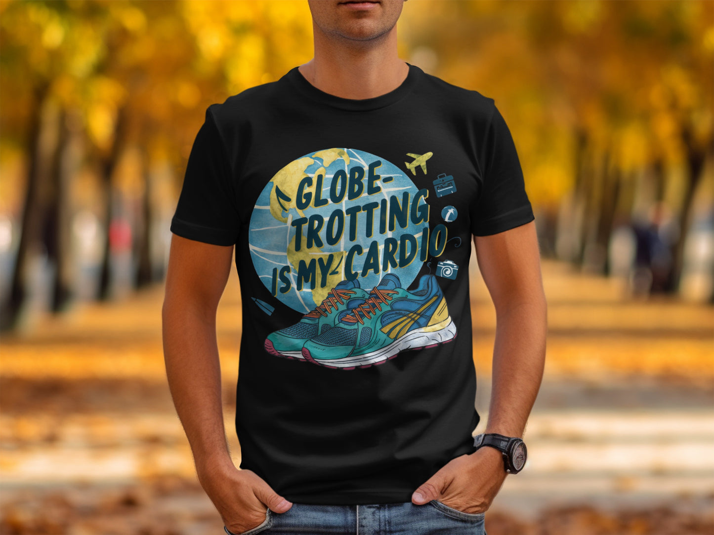 Traveler Fitness T-Shirt: "Globe-Trotting Is My Cardio" Trendy Graphic
