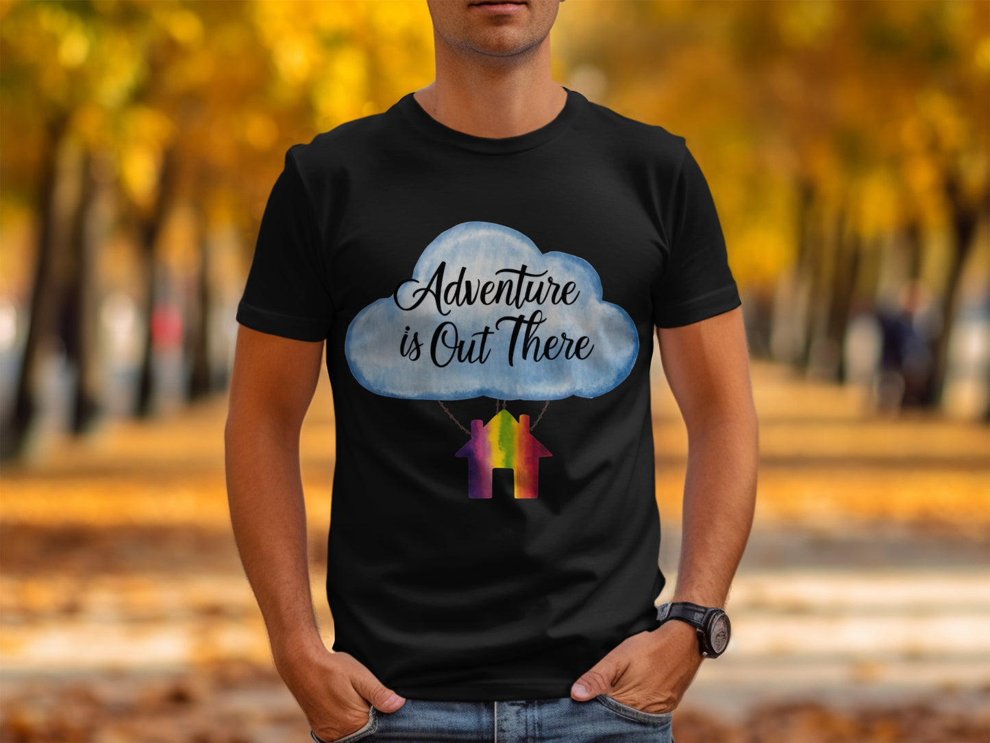 Whimsical Adventure T-Shirt: "Adventure Is Out There" House Balloon