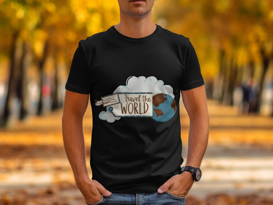 Adventure Travel T-Shirt: "Explore Adventure Travel the World" Globe Art