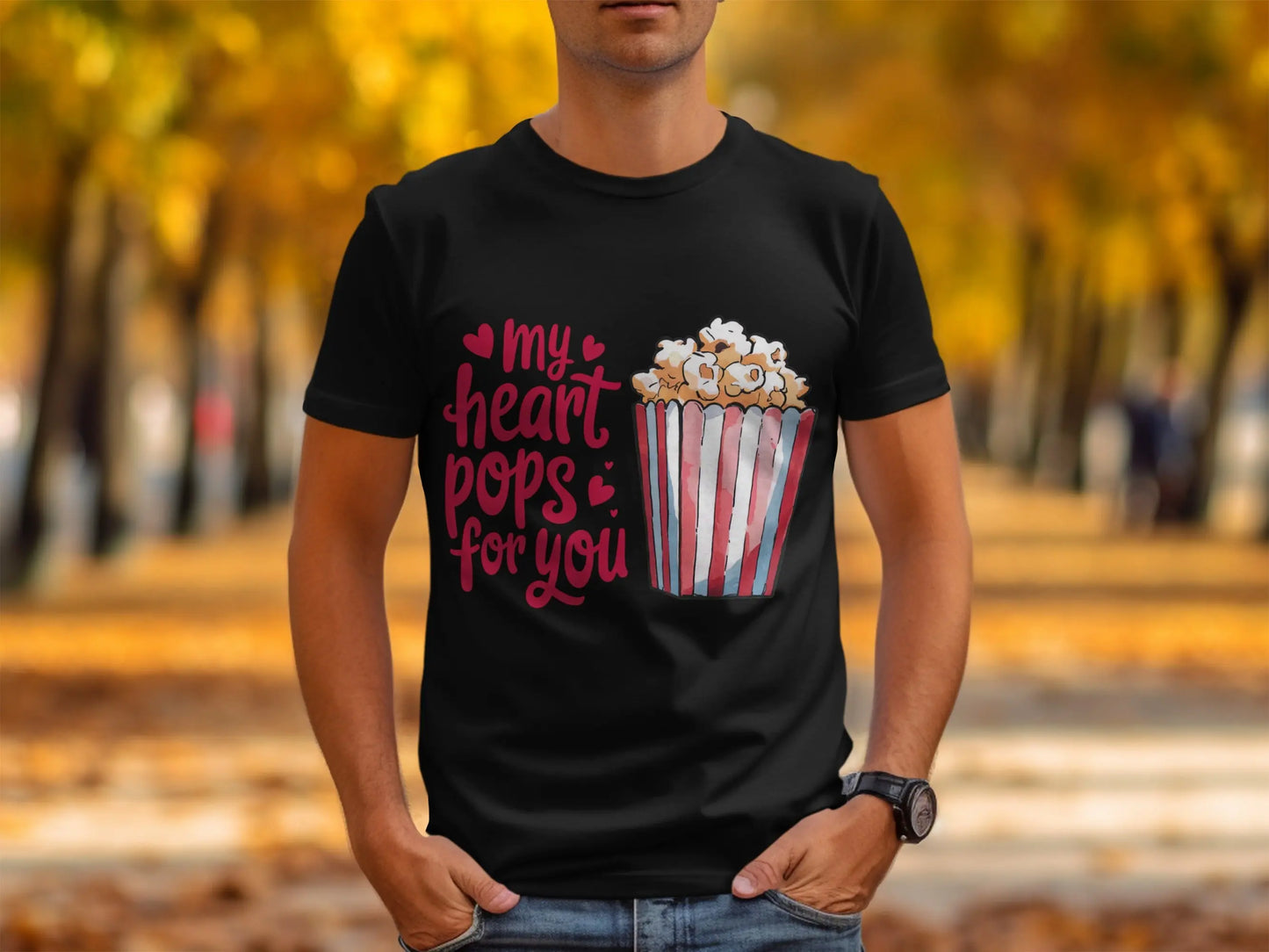 "My Heart Pops For You" Red Hearts Popcorn T-Shirts Boofy