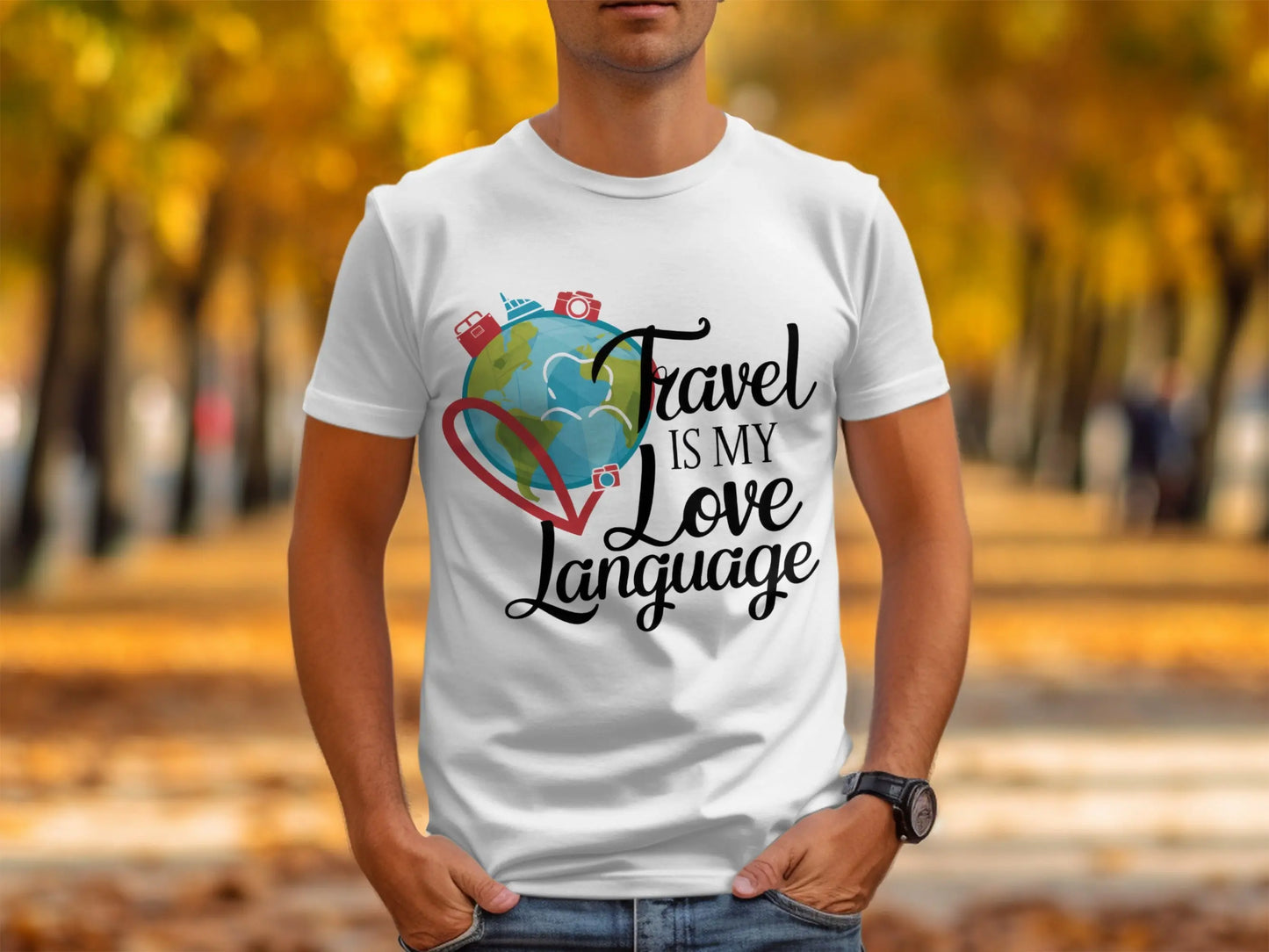 Travel Lover T-Shirt: "Travel Is My Love Language" Earth Globe Tee