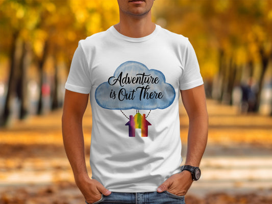 Whimsical Adventure T-Shirt: "Adventure Is Out There" House Balloon