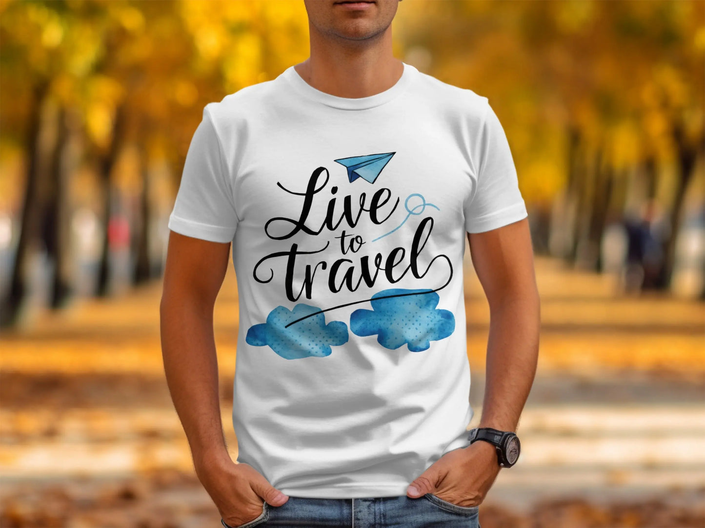 nspirational Travel T-Shirt: "Live to Travel" Paper Airplane Graphic