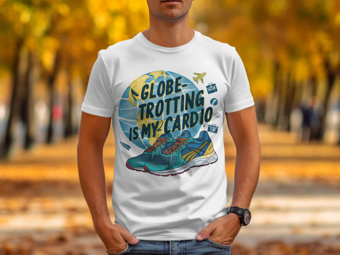 Traveler Fitness T-Shirt: "Globe-Trotting Is My Cardio" Trendy Graphic