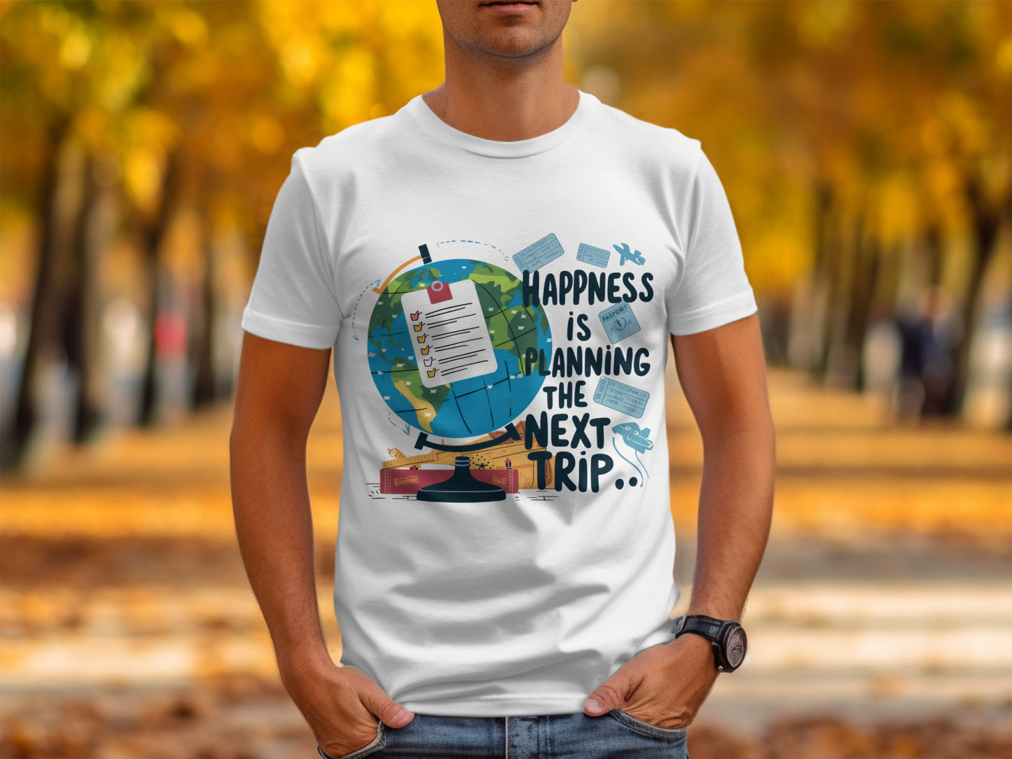 Funny Traveler T-Shirt: "Happiness Is Planning the Next Trip" Planner