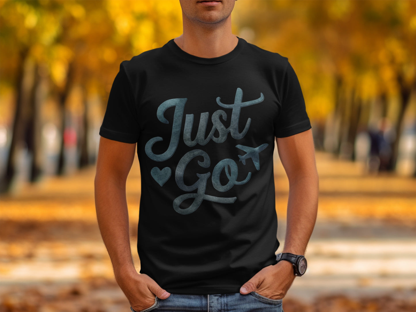 Watercolor Travel T-Shirt: "Just Go" Heart Plane Graphic Design