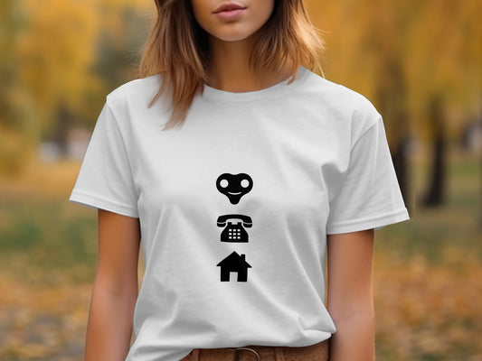 Iconic Movie T-Shirt: "Phone Home" Icons Pattern Cool Design