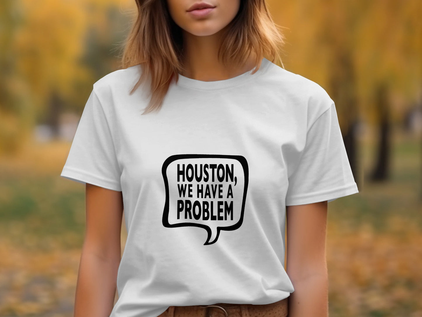 Iconic Space T-Shirt: "Houston We Have A Problem" Graphic Text Design