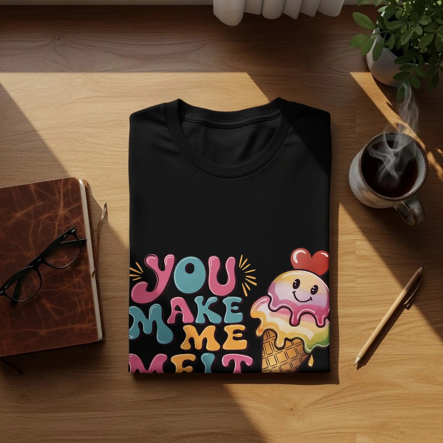 Cute Couple T-Shirt: "You Make Me Melt" Ice Cream Cone Fun Design