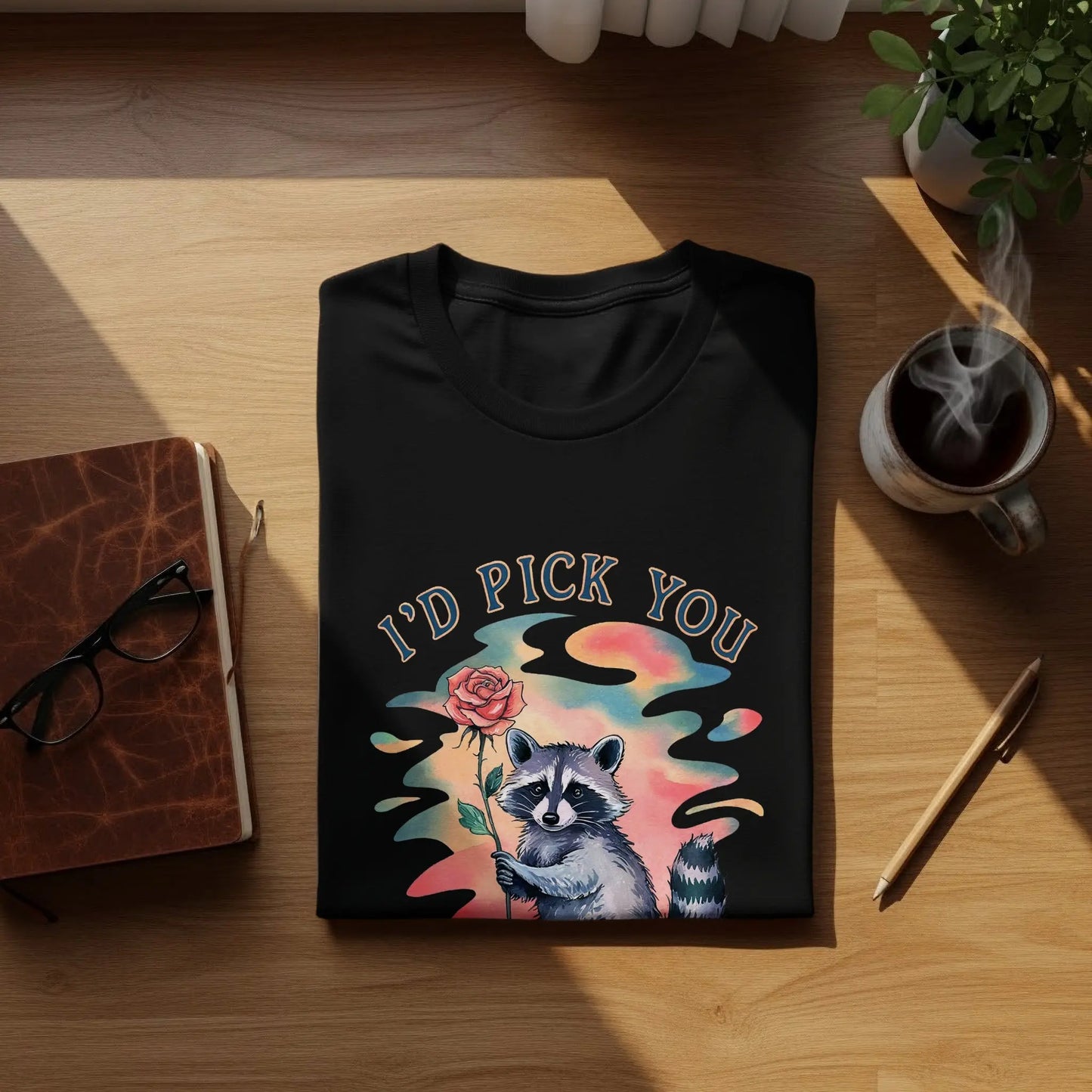 "I'd Pick You Over Trash" Raccoon Design Watercolor T-Shirts Boofy