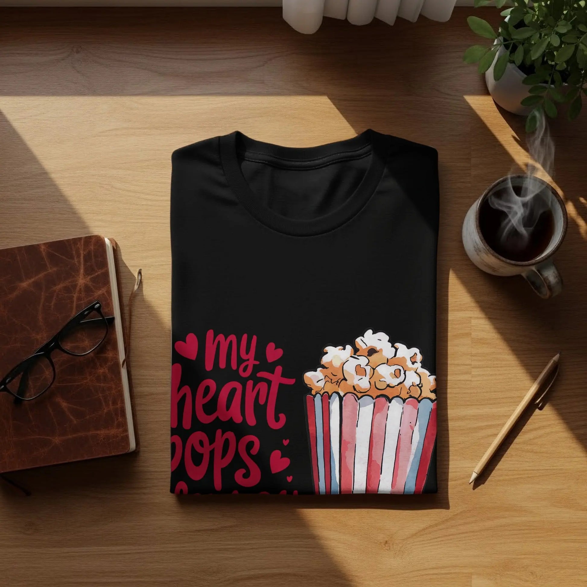 "My Heart Pops For You" Red Hearts Popcorn T-Shirts Boofy