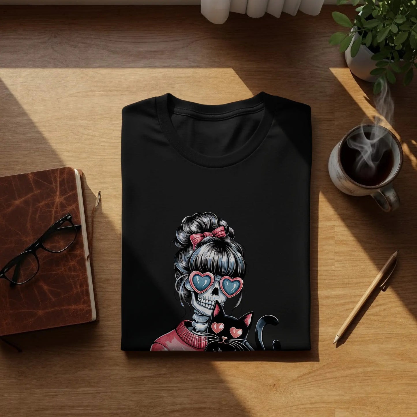 Skeleton Cat Lover T-Shirt: "My Cat Never Broke My Heart" Humor
