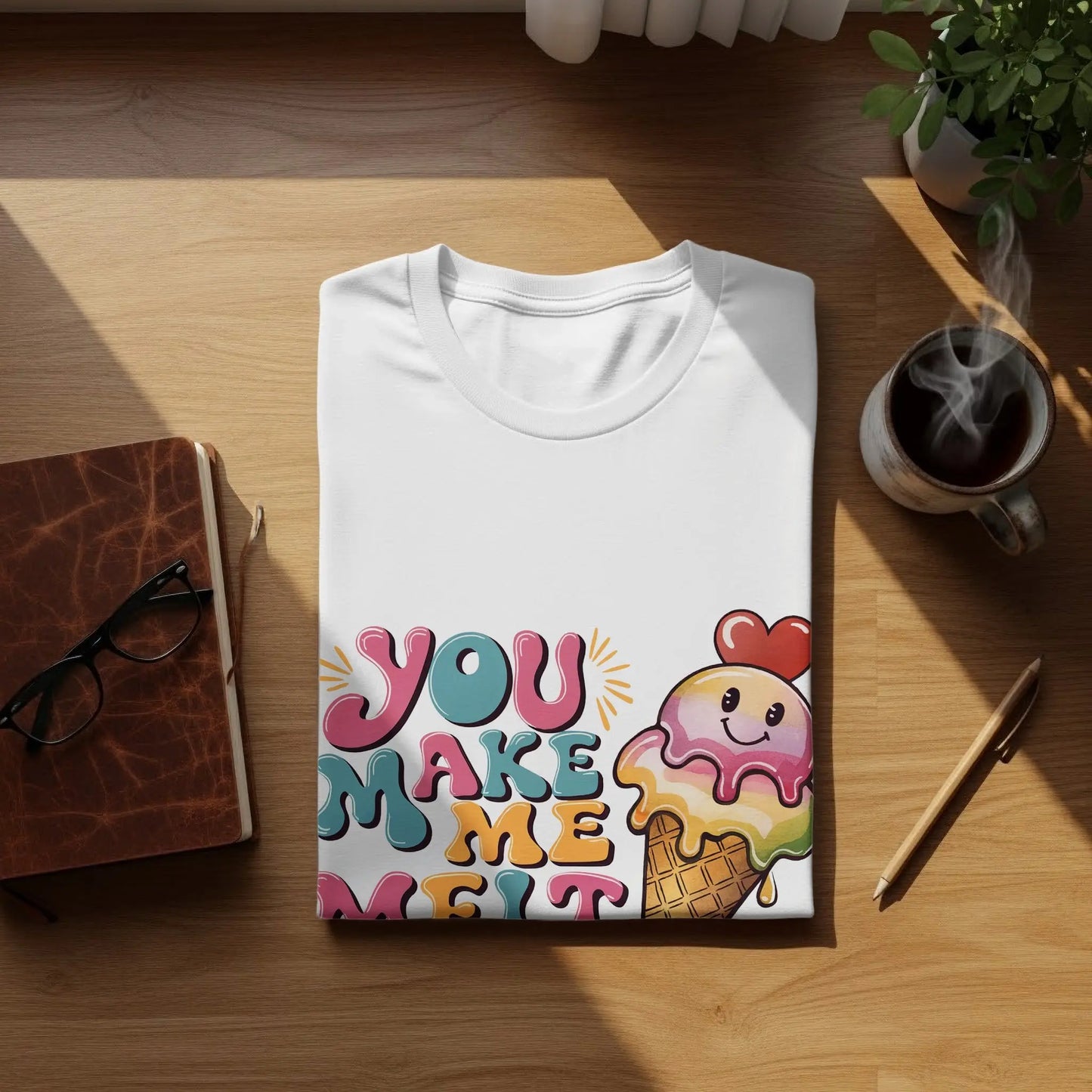 Cute Couple T-Shirt: "You Make Me Melt" Ice Cream Cone Fun Design