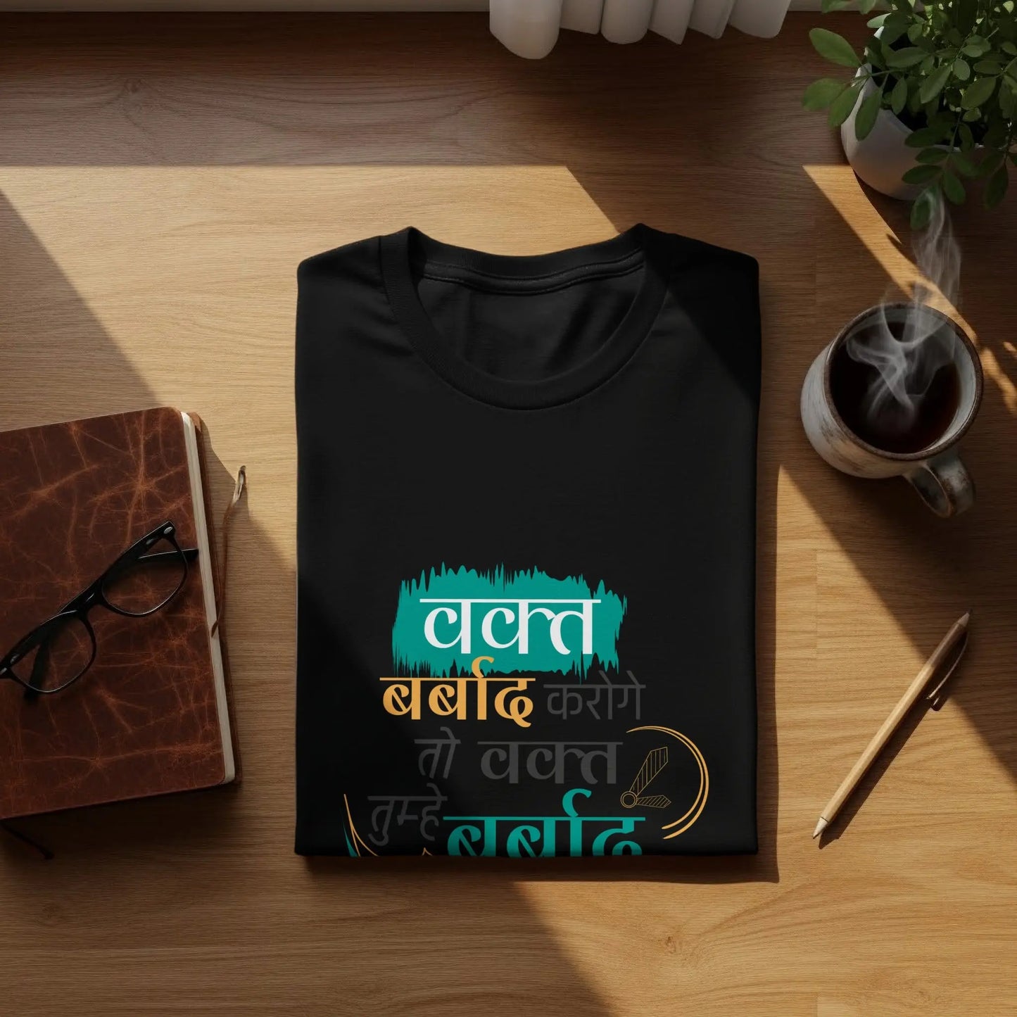 Hindi Quote Saying About Time Design Graphic T-Shirts Boofy