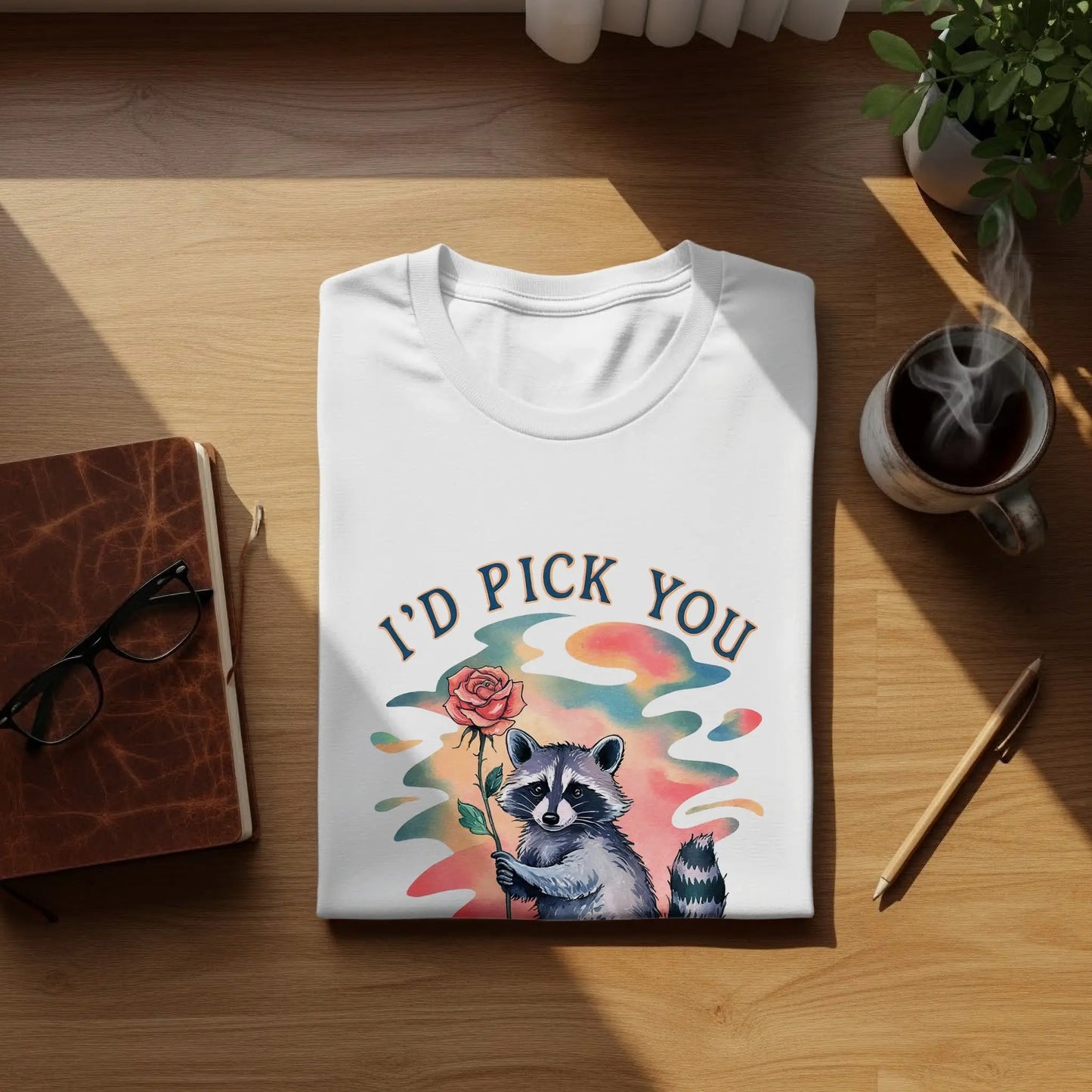 "I'd Pick You Over Trash" Raccoon Design Watercolor T-Shirts Boofy
