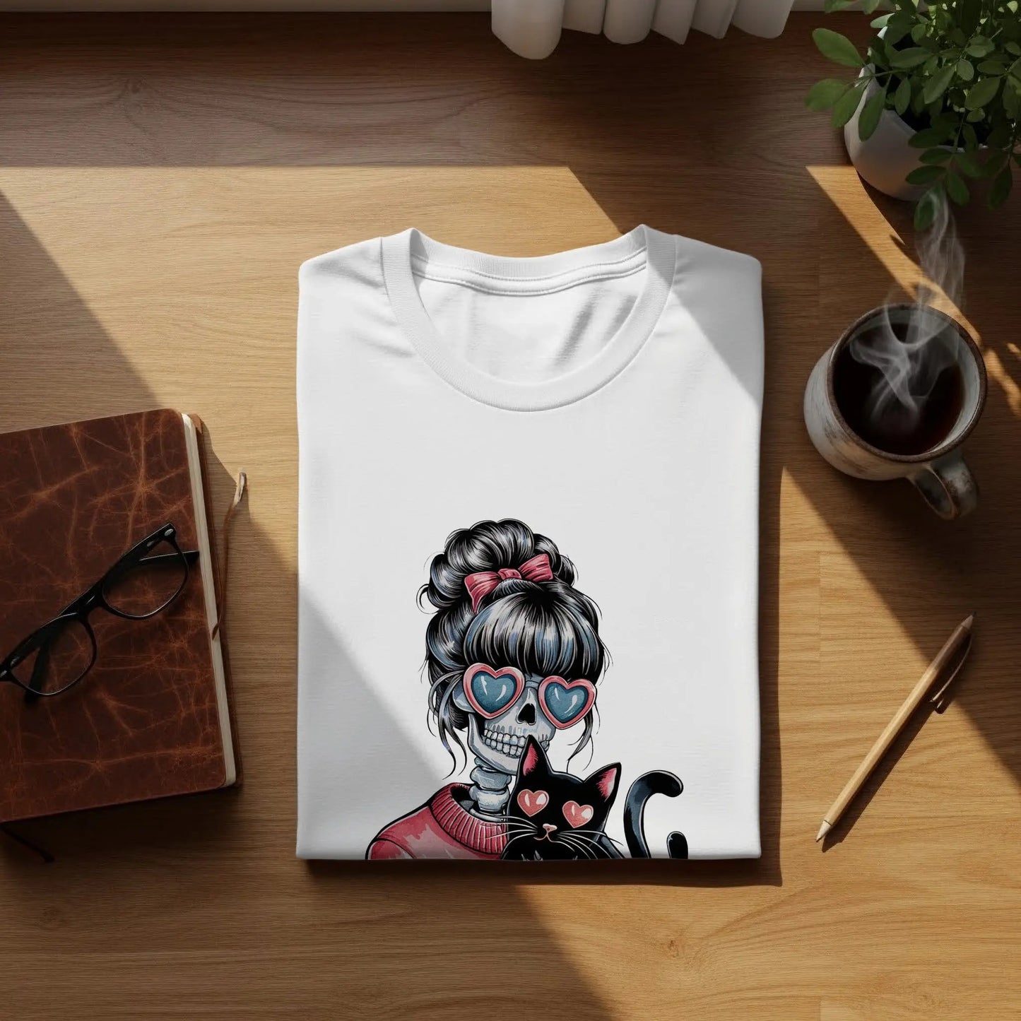 Skeleton Cat Lover T-Shirt: "My Cat Never Broke My Heart" Humor