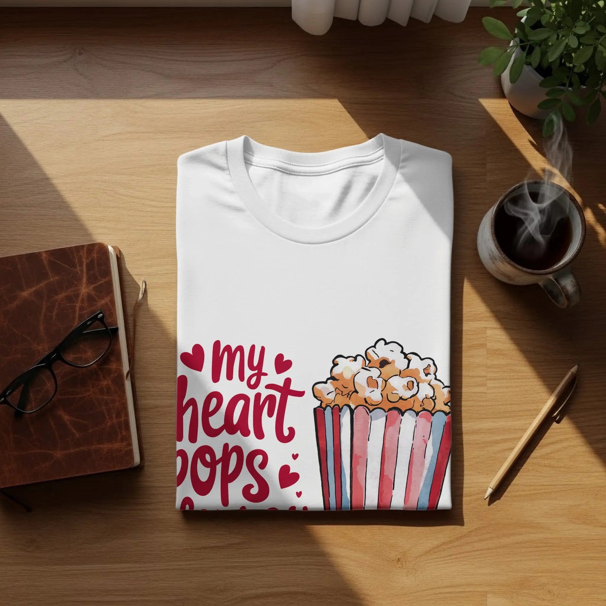 "My Heart Pops For You" Red Hearts Popcorn T-Shirts Boofy