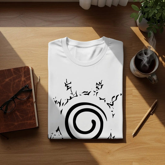 Swirl With Tribal Art Black And White Graphic T-Shirt Boofy