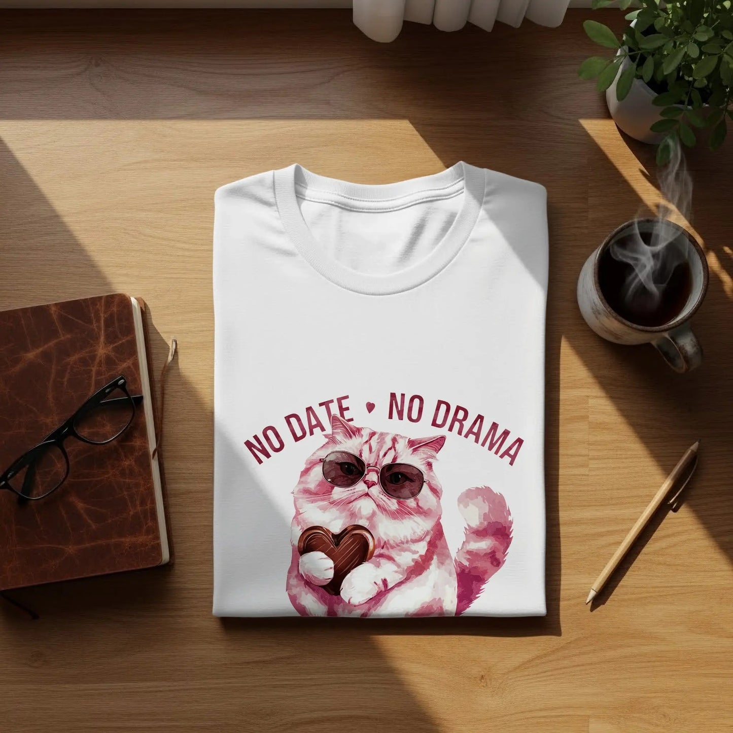 Funny Cat Lover T-Shirt: "No Date No Drama Just Chocolate"