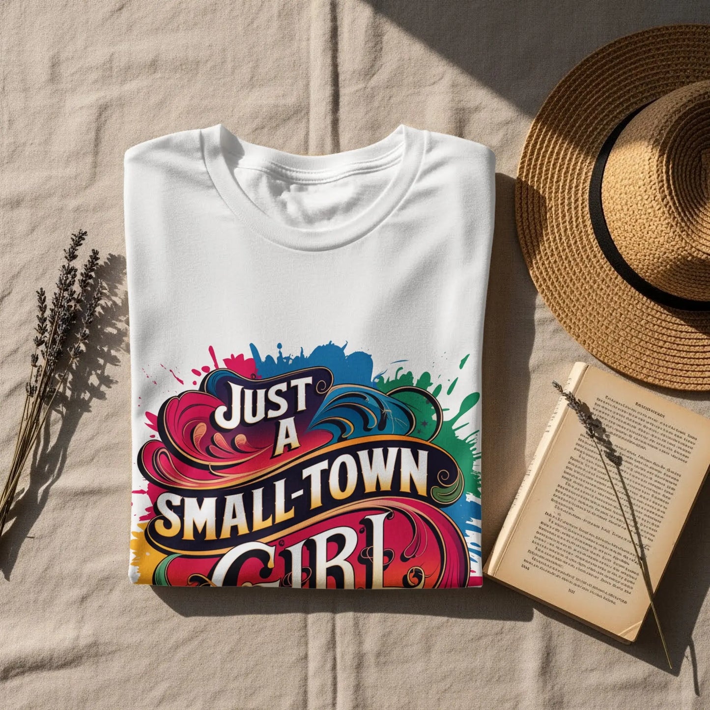 Cute T-Shirt: "Just A Small Town Girl" Colorful Design Pride Tee