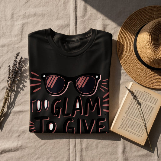 Sassy Quote T-Shirt: "Too Glam To Give A Damn" Sunglasses Design