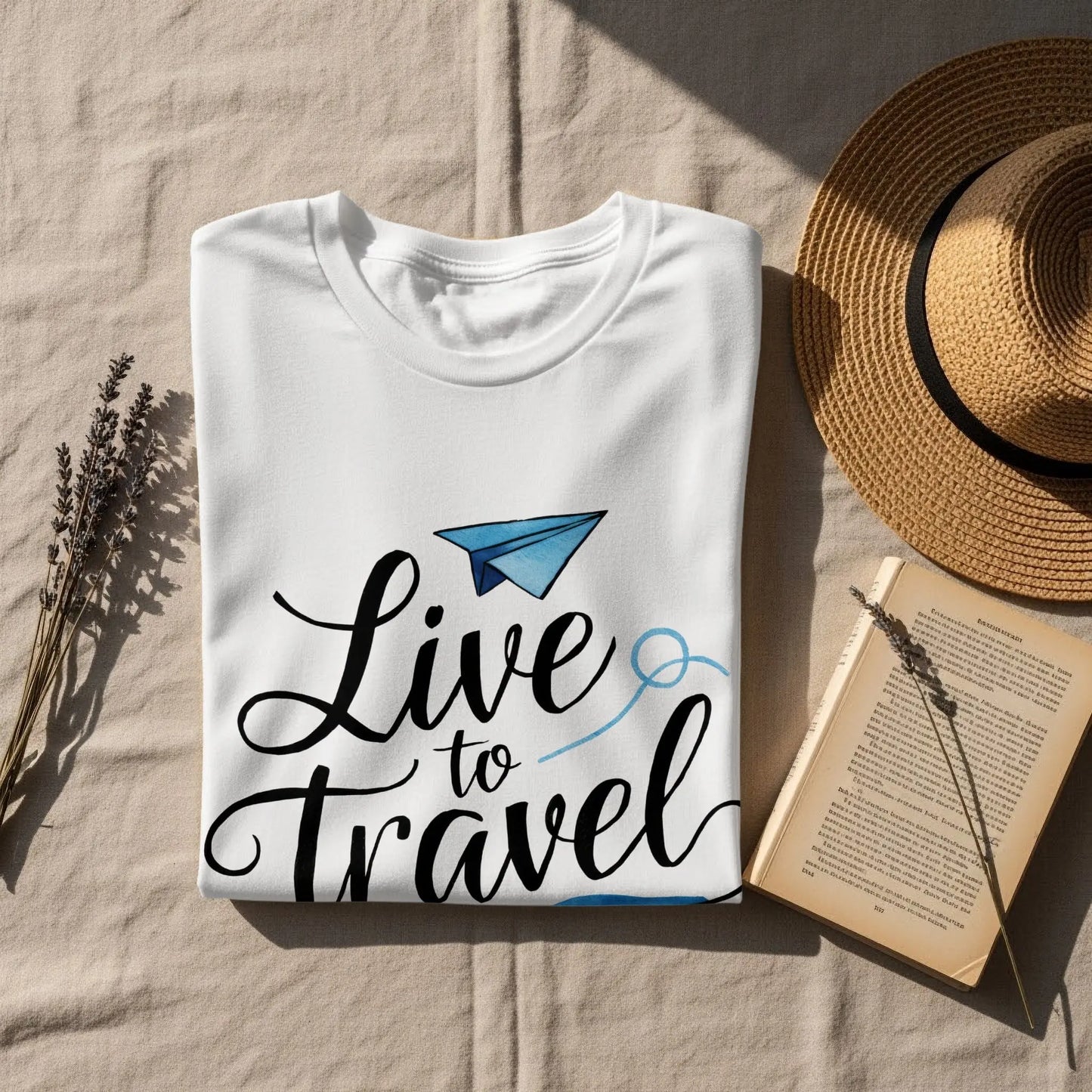 nspirational Travel T-Shirt: "Live to Travel" Paper Airplane Graphic