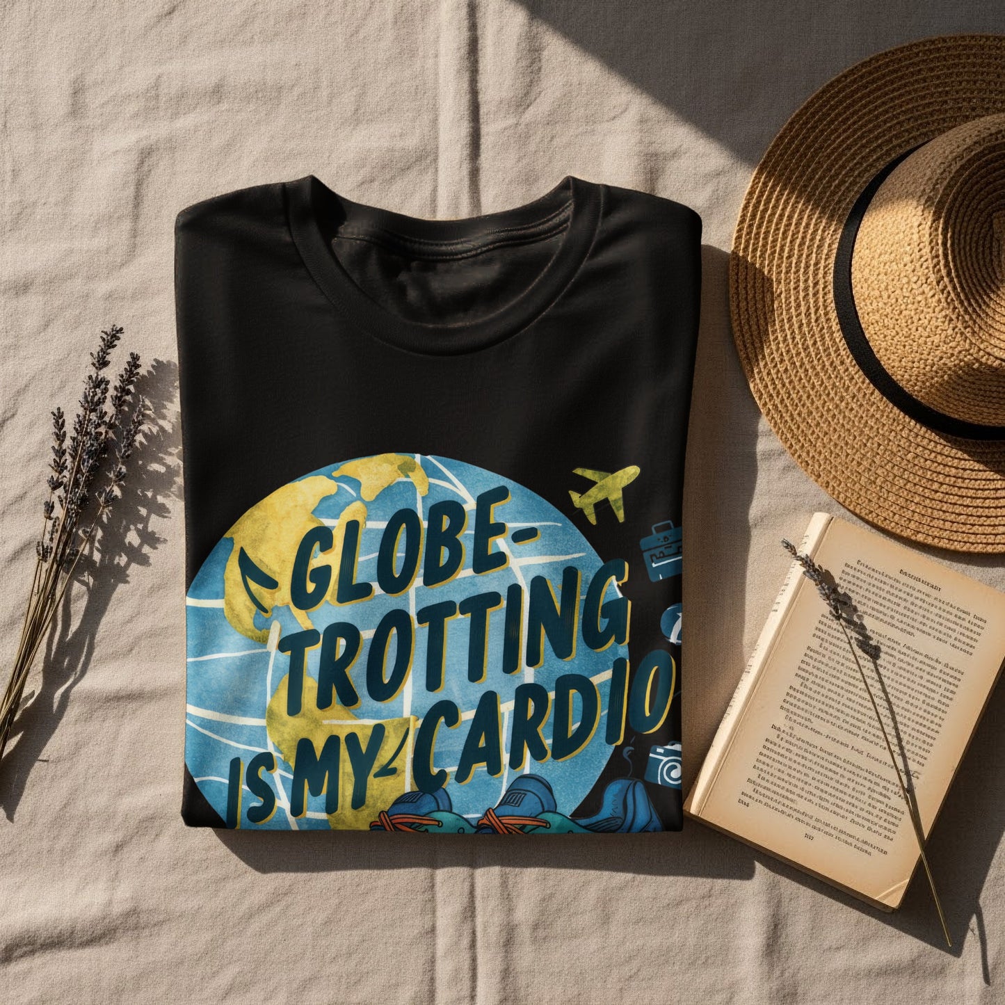 Traveler Fitness T-Shirt: "Globe-Trotting Is My Cardio" Trendy Graphic